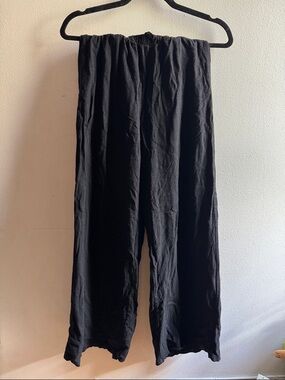Xs cotton/linen Black Elastic-Waist Casual Pants